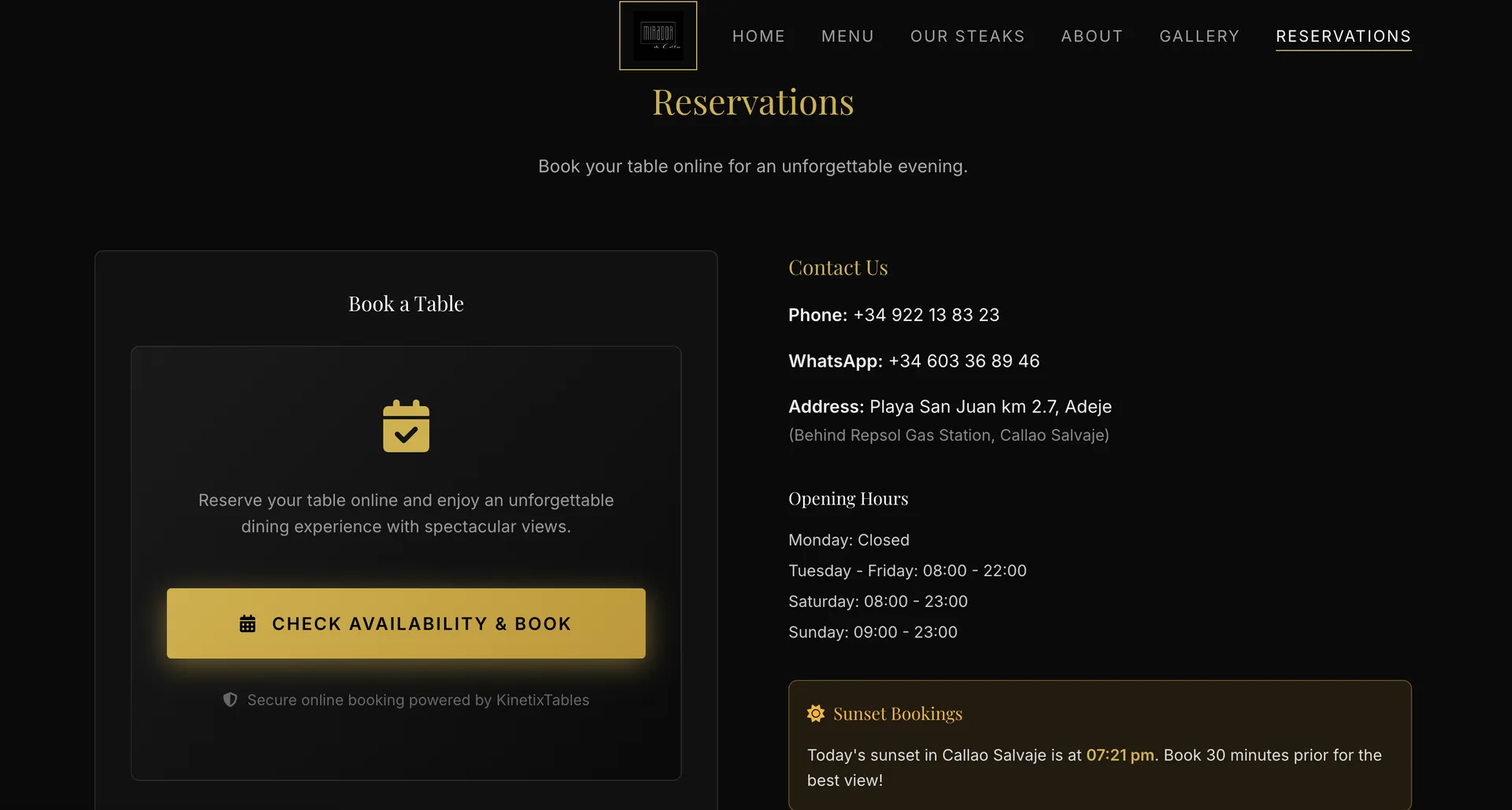 Mirador de Callao booking integration page